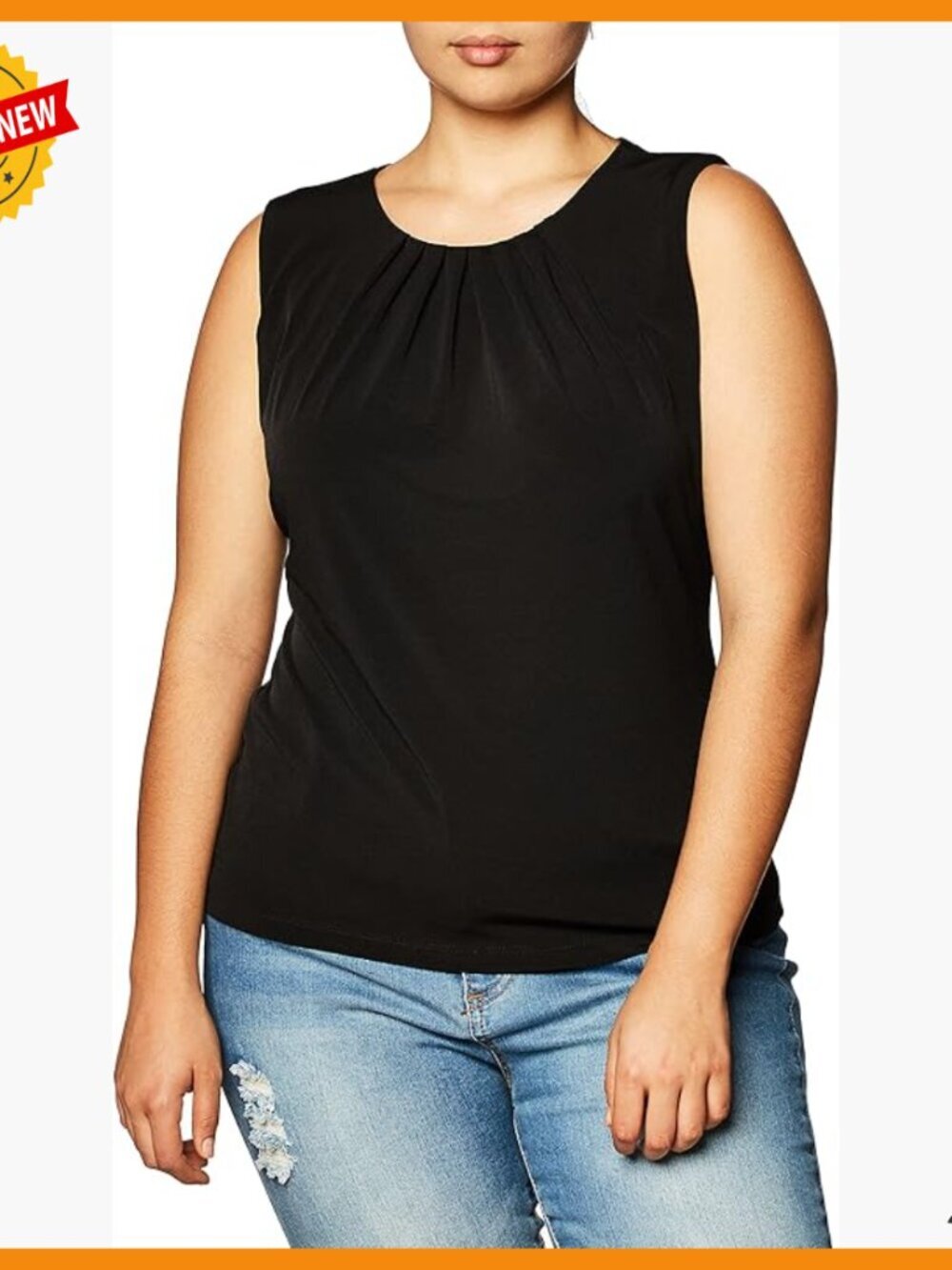 Sleeveless Pleat Neck Blouse, Relaxed Fit Jersey, Workwear Essential